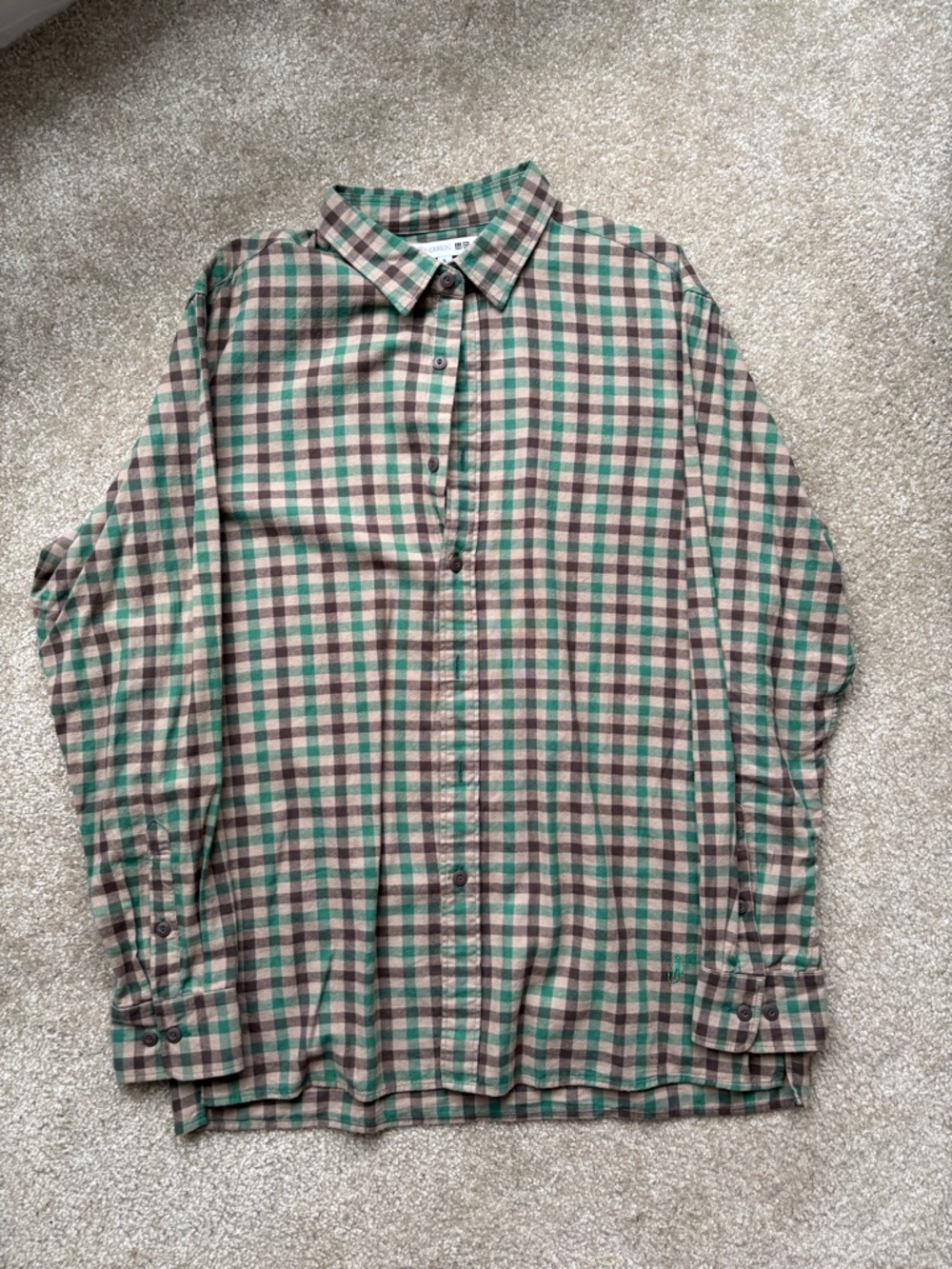 JW ANDERSON Uniqlo Green and Tan Checked Button-Down Flannel Shirt